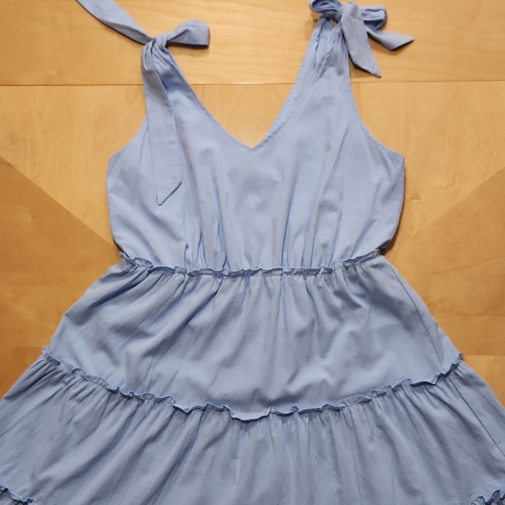 Zesica- Light Blue Tiered Dress with Bow Shoulder Straps. NWT! Size L - Picture 2 of 3